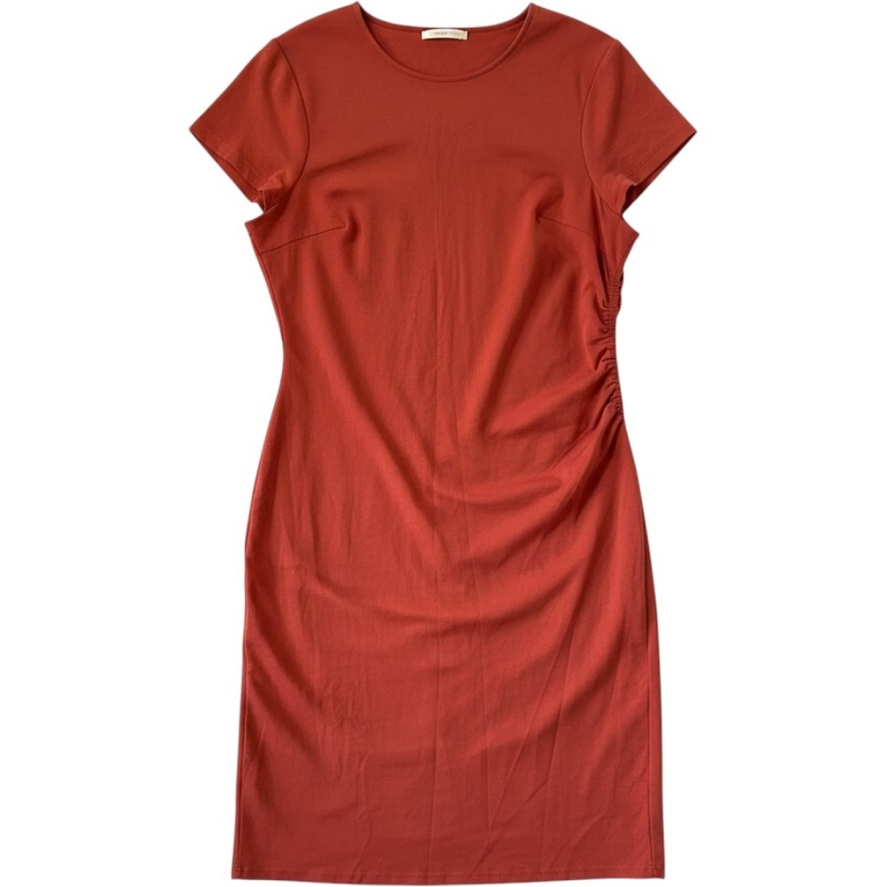 Boden Side Ruched Ponte Sheath Dress Women 16-18R Rust Orange Minimalist